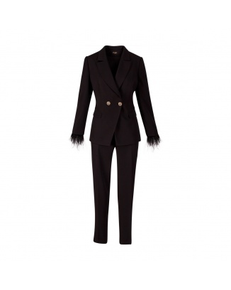 Nera Black Women's Suit with Feathers