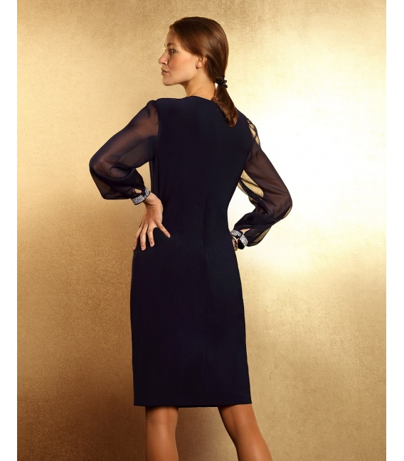 Patricia Navy Blue Dress with Embellished Zircons
