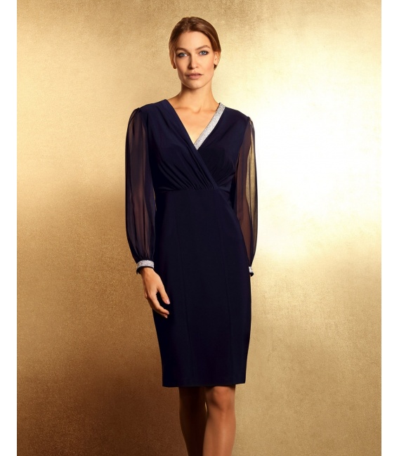 Patricia Navy Blue Dress with Embellished Zircons