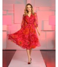 Flora Pink Floral Chiffon Midi Dress
