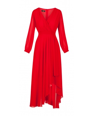 Czerwona Sukienka Maxi z Rozcięciem