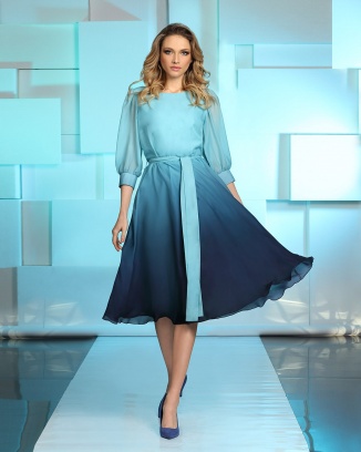 Venitry Błękitno-Niebieska Cieniowana Sukienka Midi