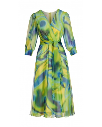 Flora Lime Silk Chiffon Dress