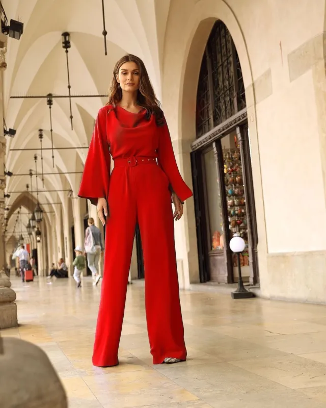 Blanche Czerwony Elegancki Kombinezon Z Szerokimi Nogawkami