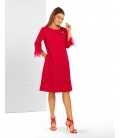 Paule Red Elegant Dress with Feathers