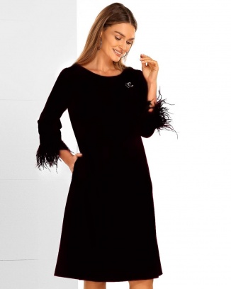 Paule Black Dress with Feathers