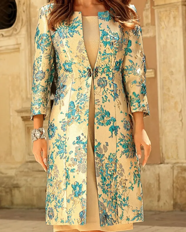 Bergamo Żakard Elegancki Płaszczyk Damski