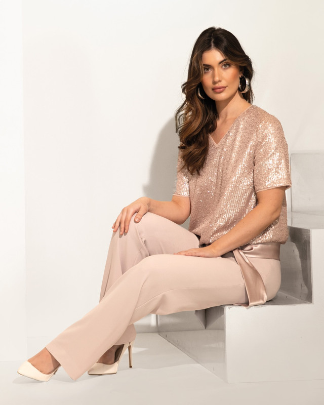 Ivonne II Róż Elegancki Komplet Damski Ze Spodniami