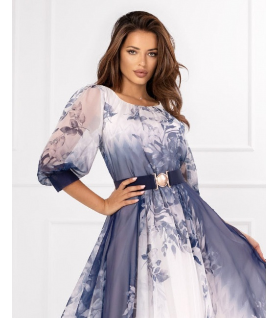 Sara Granat Kwiaty Elegancka Sukienka z Paskiem