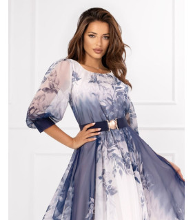 Sara Granat Kwiaty Elegancka Sukienka z Paskiem