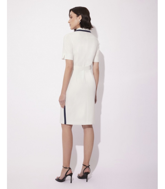 Marina Ecru Elegancka Sukienka z Paskiem