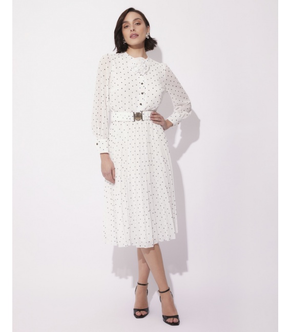 Ashley Ecru Zwiewna Sukienka w Groszki