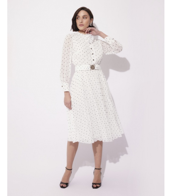 Ashley Ecru Zwiewna Sukienka w Groszki