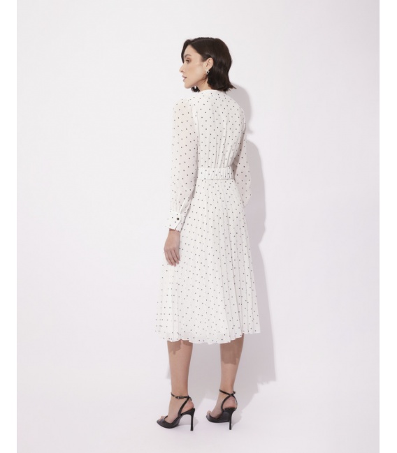 Ashley Ecru Zwiewna Sukienka w Groszki