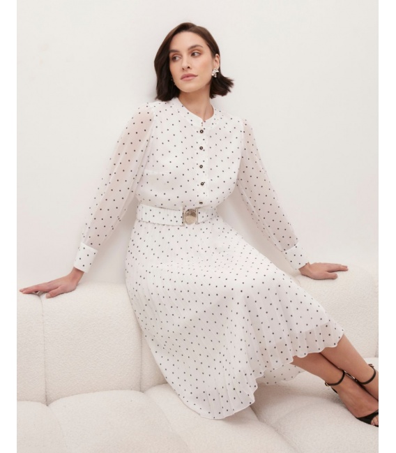 Ashley Ecru Zwiewna Sukienka w Groszki