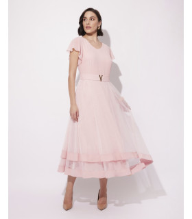 Meg Różowa Elegancka Zwiewna Sukienka Midi