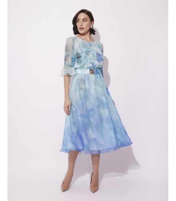 Delphi Błękit Zwiewna Sukienka w Kwiaty