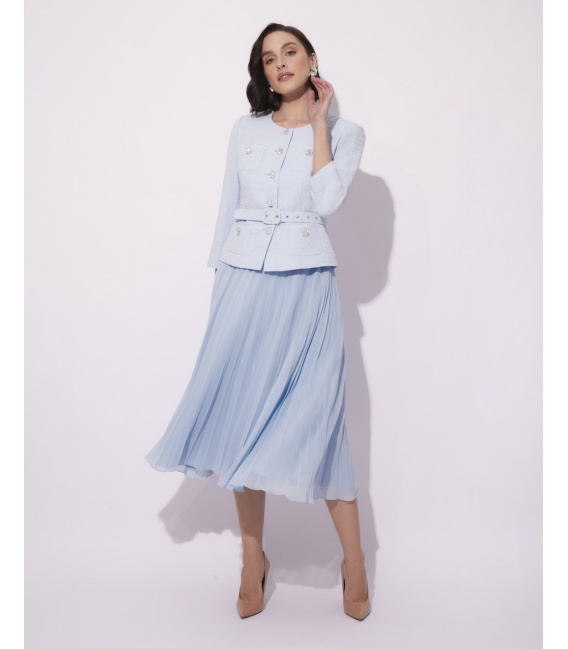 Priscilla Błękit Nowoczesna Garsonka z Plisowaną Spódnicą