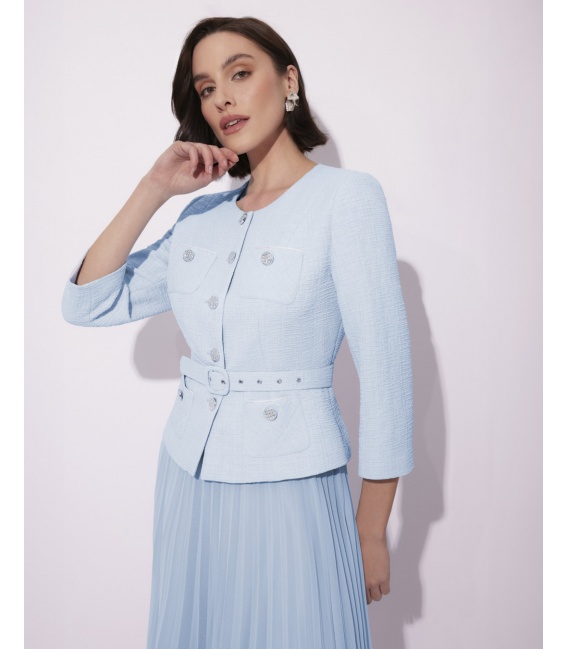 Priscilla Błękit Nowoczesna Garsonka z Plisowaną Spódnicą