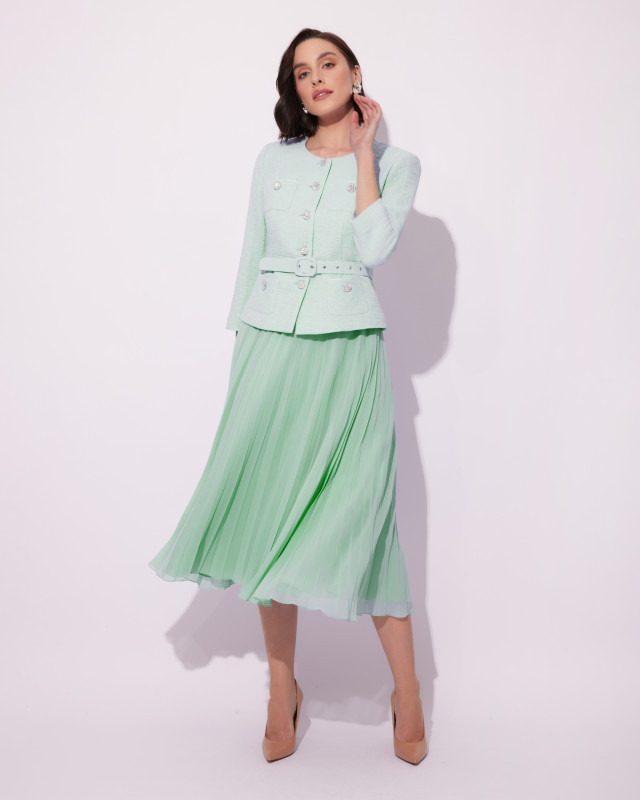 Priscilla Mięta Elegancki Komplet z Plisowaną Spódnicą