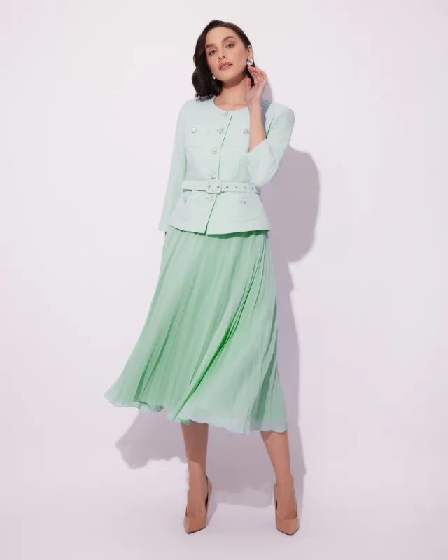 Priscilla Mięta Elegancki Komplet z Plisowaną Spódnicą