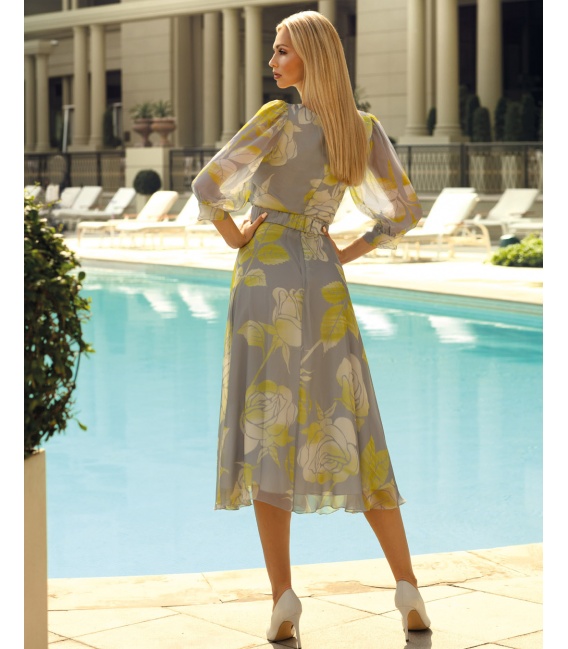 Sara Limonka Szyfonowa Sukienka w Kwiaty