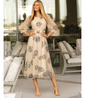 Sara Beige Elegant Dress with Flowers