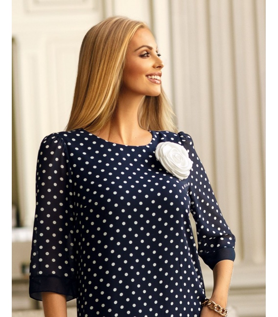 Peny Granatowa Sukienka w Groszki