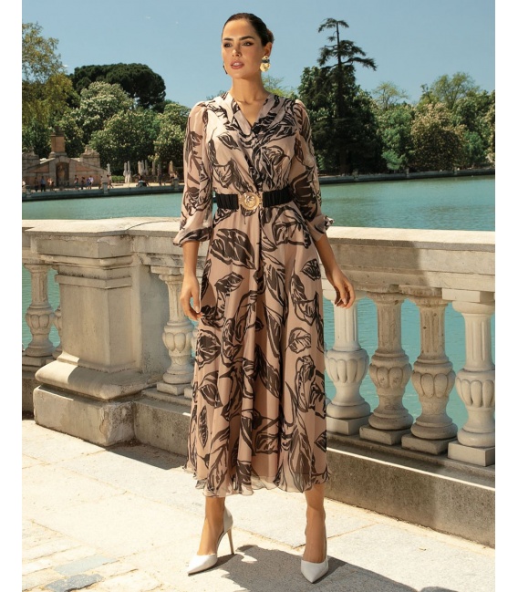 Latoya Beż Jedwabna Sukienka na Wiosnę