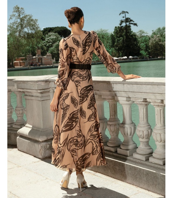 Latoya Beż Jedwabna Sukienka na Wiosnę