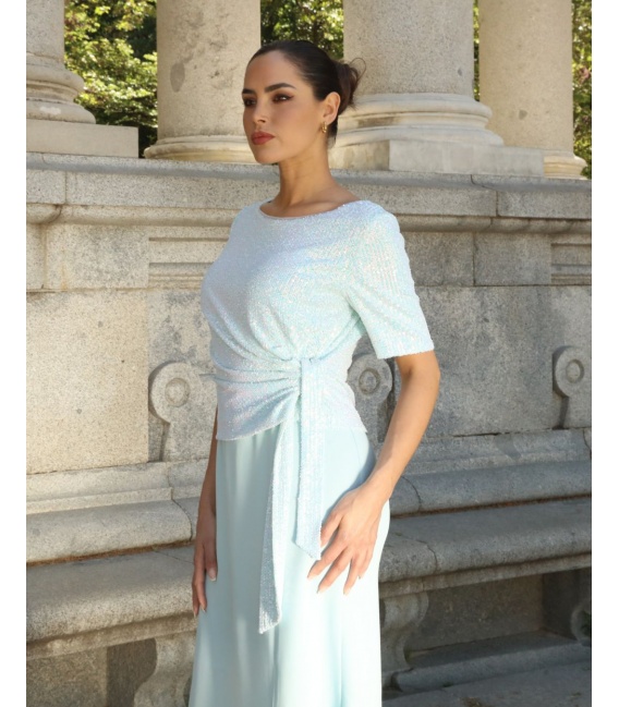 Tilda Miętowa Elegancka Sukienka z Połyskiem