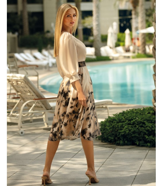 Flora II Ecru Elegancka Sukienka w Kwiaty