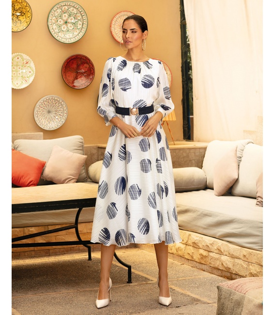 Sara Ecru Kołą Zwiewna Elegancka Sukienka Midi