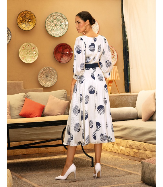 Sara Ecru Kołą Zwiewna Elegancka Sukienka Midi