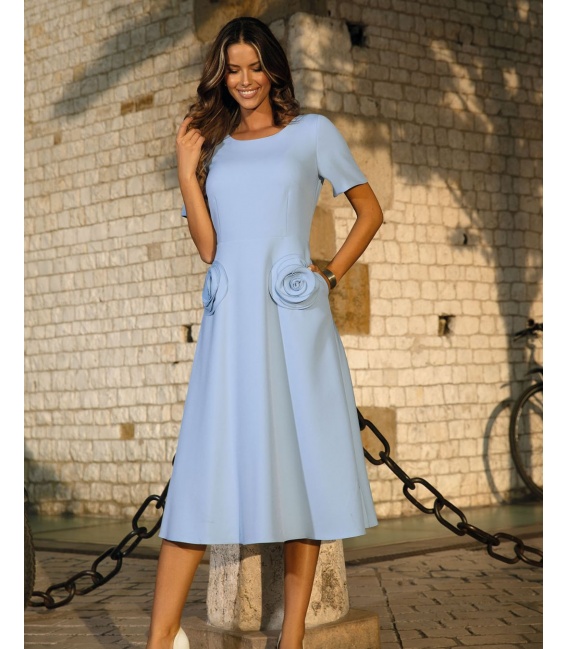 Zara Błękitna Sukienka z Różami