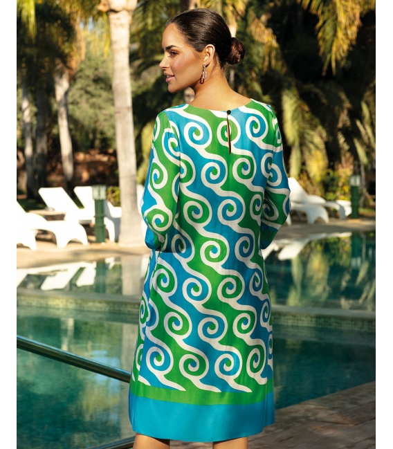 Amelia Morska Luźna Sukienka Trapezowa