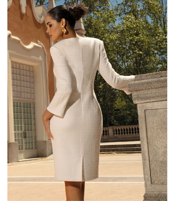 Layla Ecru Dopasowana Sukienka Typu Chanel