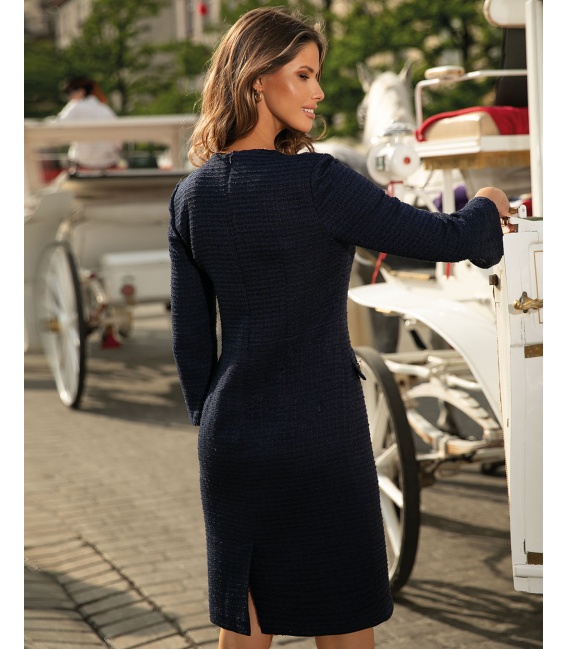 Leone Granat Dopasowana Sukienka w Kolorze Granatowym