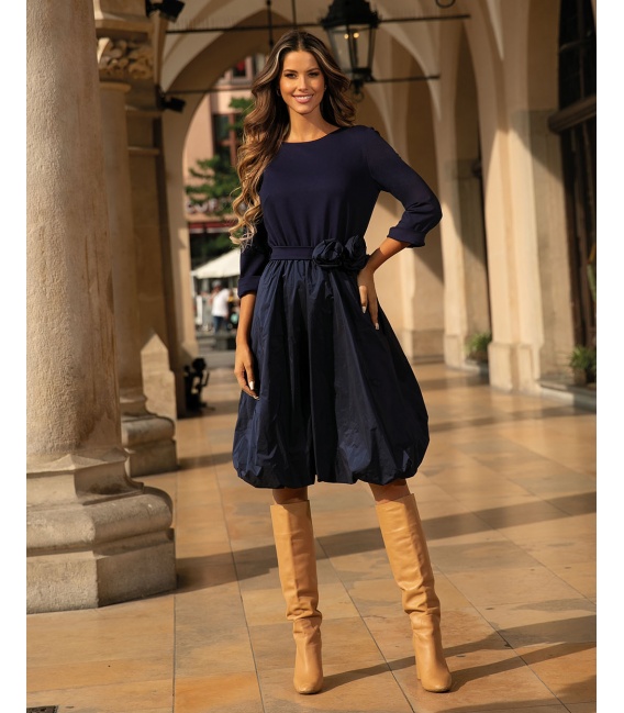 Hannah Granatowa Sukienka Bombka Midi