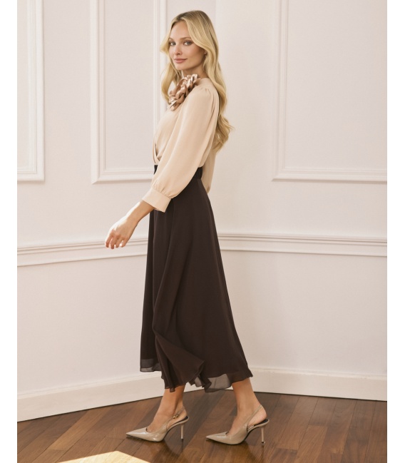 Flora Brązowa Sukienka Midi