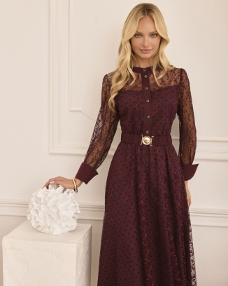 Madeline Bordowa Sukienka z Koronki
