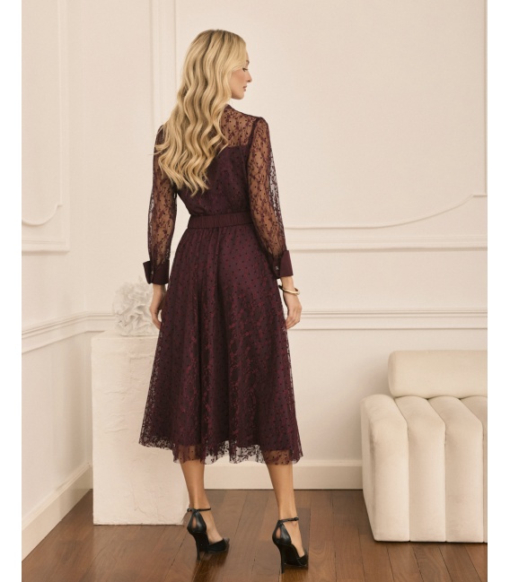 Madeline Bordowa Sukienka z Koronki