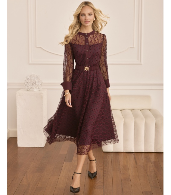 Madeline Bordowa Sukienka z Koronki
