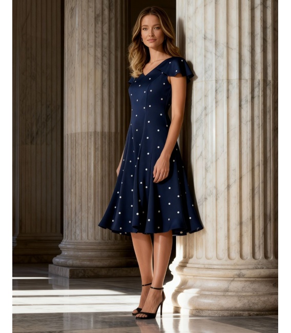 Wilma Granatowa Sukienka w Groszki