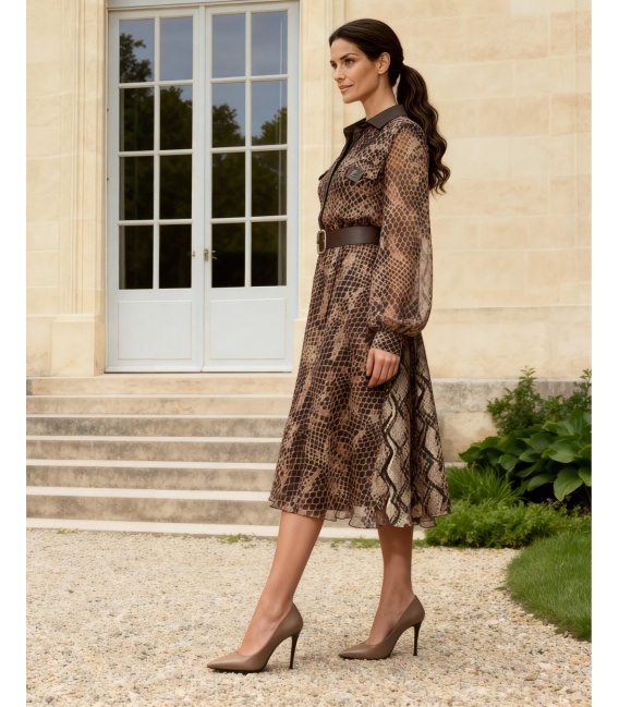 Beata Szyfonowa Sukienka w Zwierzęcy Wzór