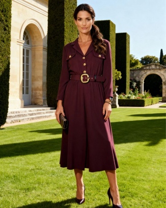 Maria Bordowa Sukienka Midi