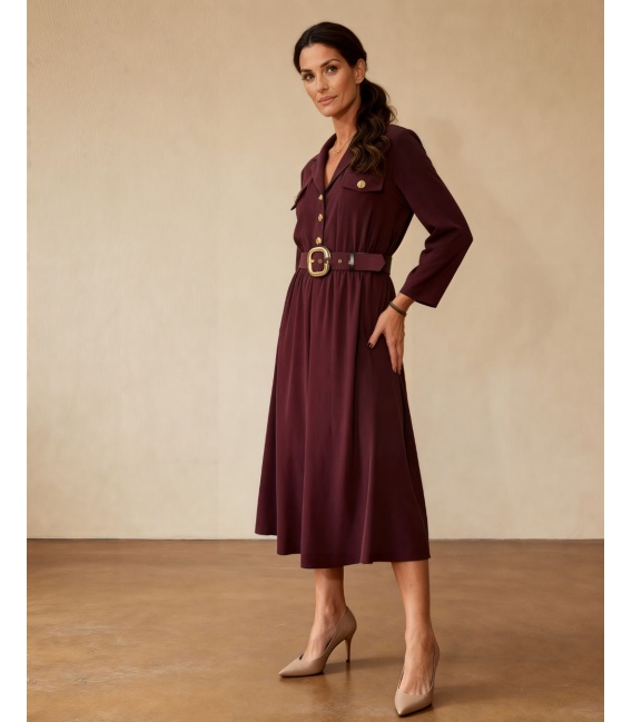 Maria Bordowa Sukienka Midi
