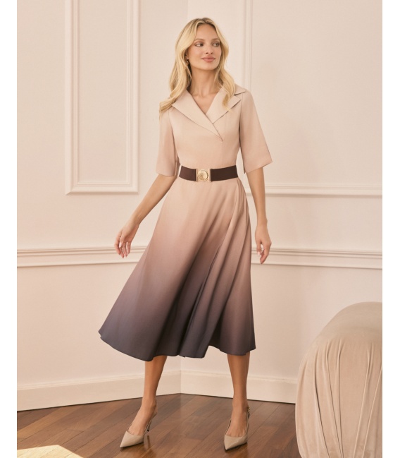 Chartlotte Beż Elegancka cieniowana sukienka midi