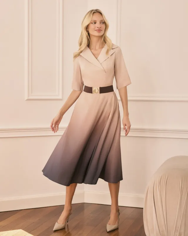 Chartlotte Beż Elegancka cieniowana sukienka midi