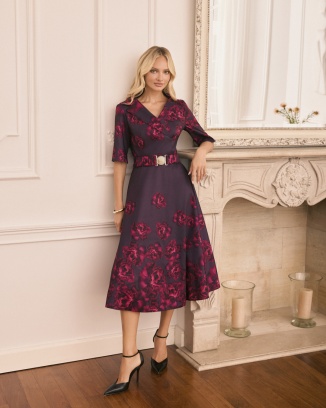 Charlotte Bordowa Wieczorowa Sukienka w Róże